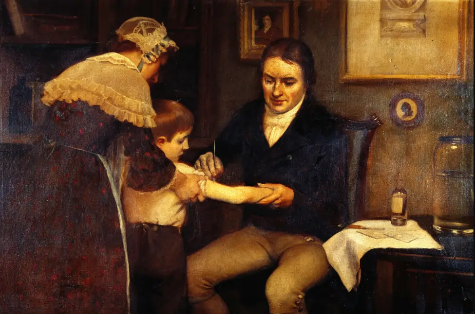 Edward Jenner giving first vaccination to a young boy(James Phipps)